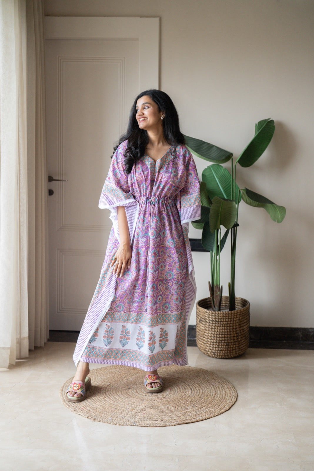 Kashi Block Print Kaftan- Purple Kaftan