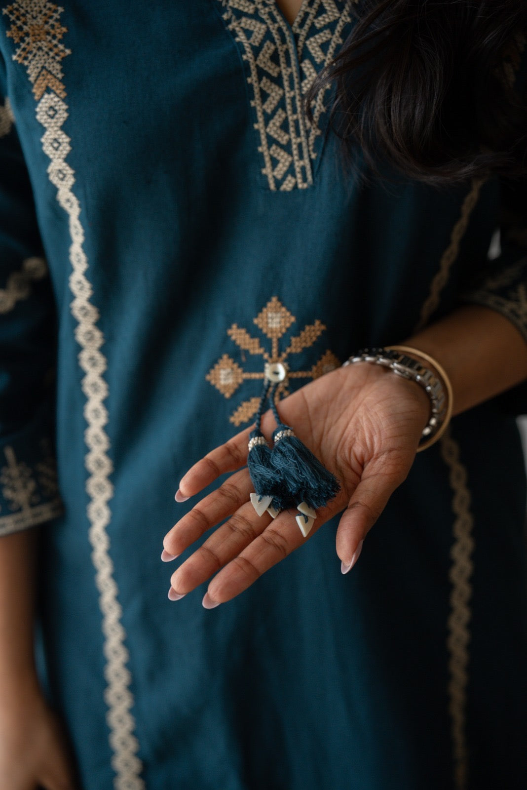 Yogya Elegant Slub Suit- Teal Blue