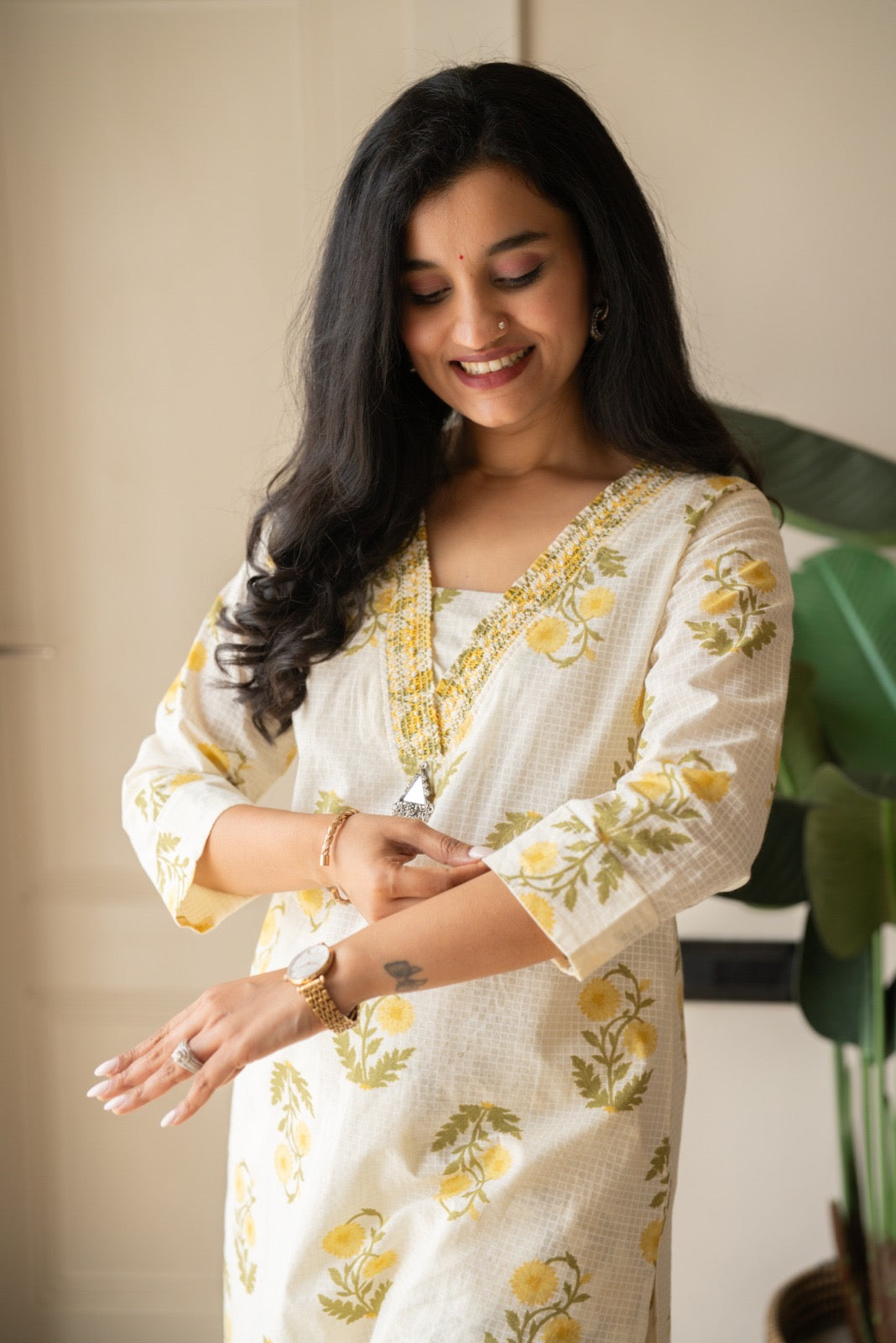 Suryana Cotton Suit- Marigold
