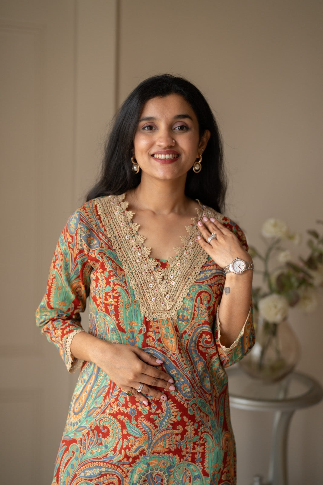 Nitara Farshi Lace Coord Set- Maroon
