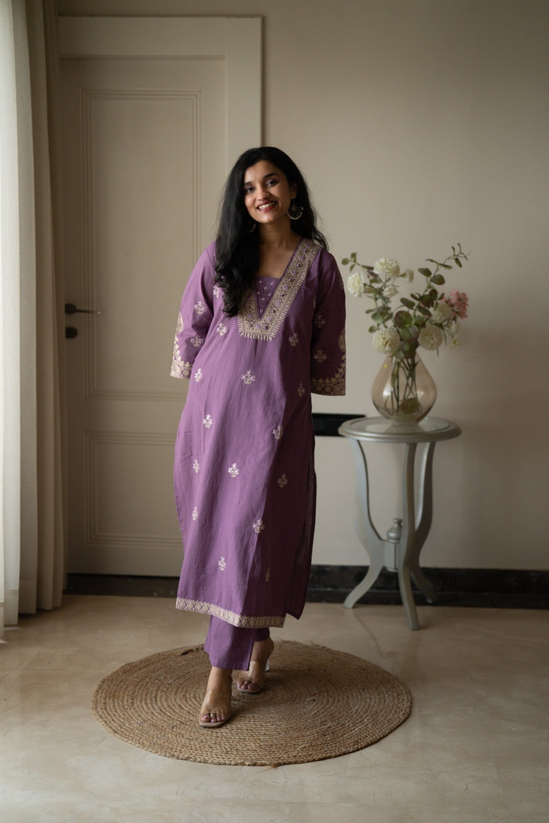 Ganga Embroidered Luxe Suit- Purple