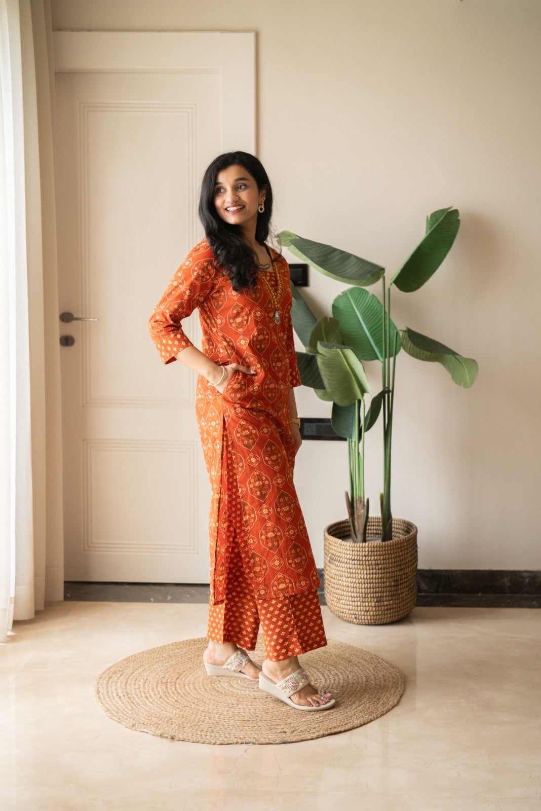 Suryana Cotton Suit- Orange Mehrab