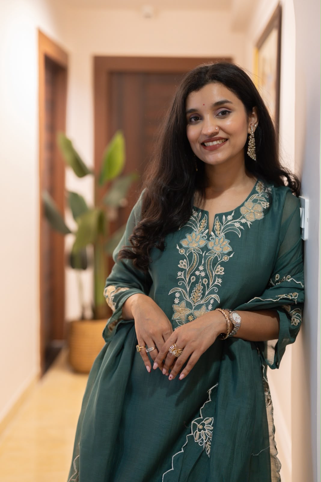 Varaha Mul Chanderi Luxe Suit- Green