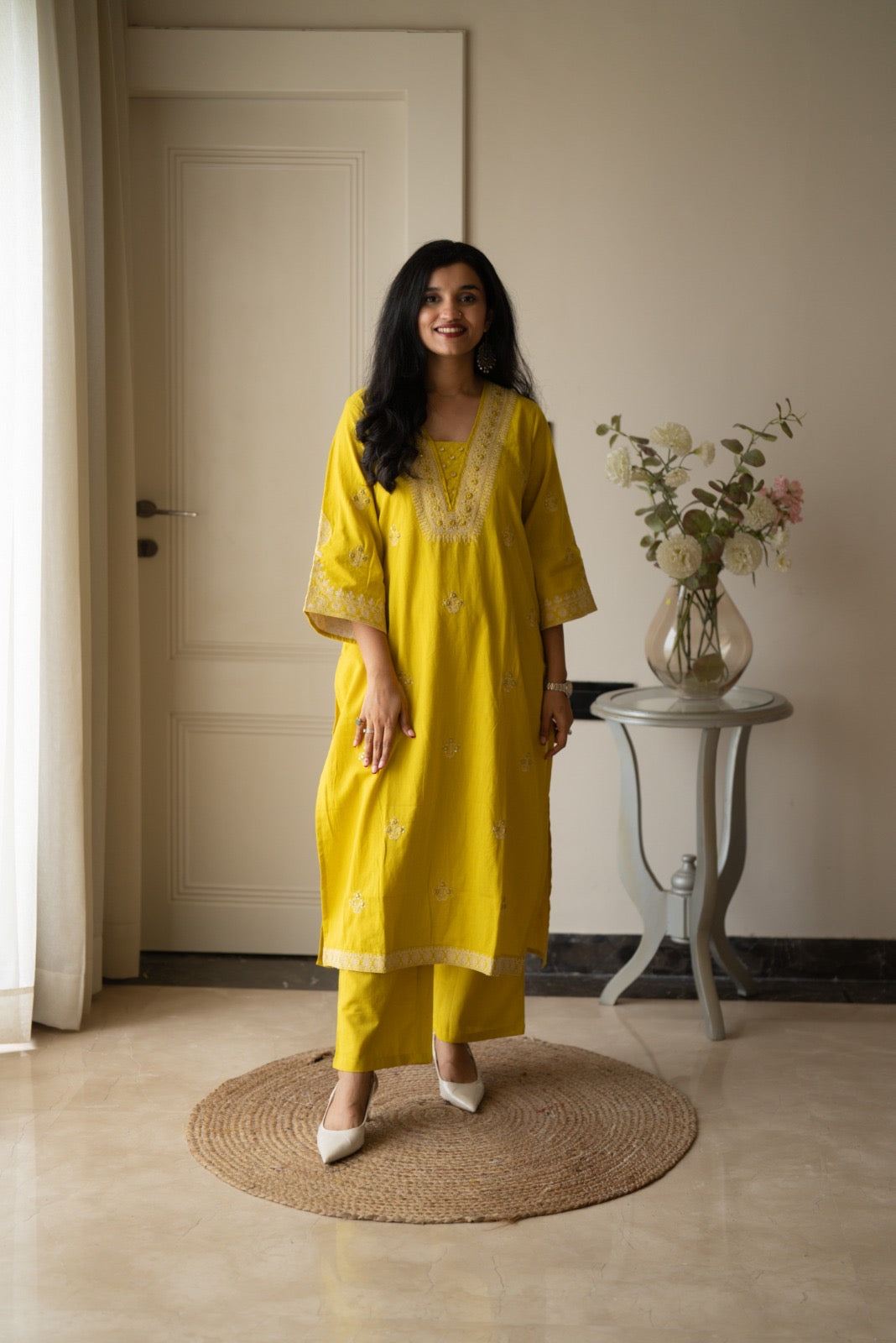 Ganga Embroidered Luxe Suit- Yellow