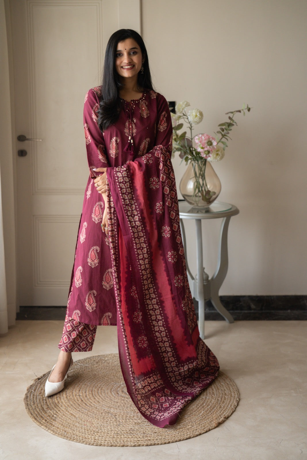 Suhani Batik Cotton Set- Wine