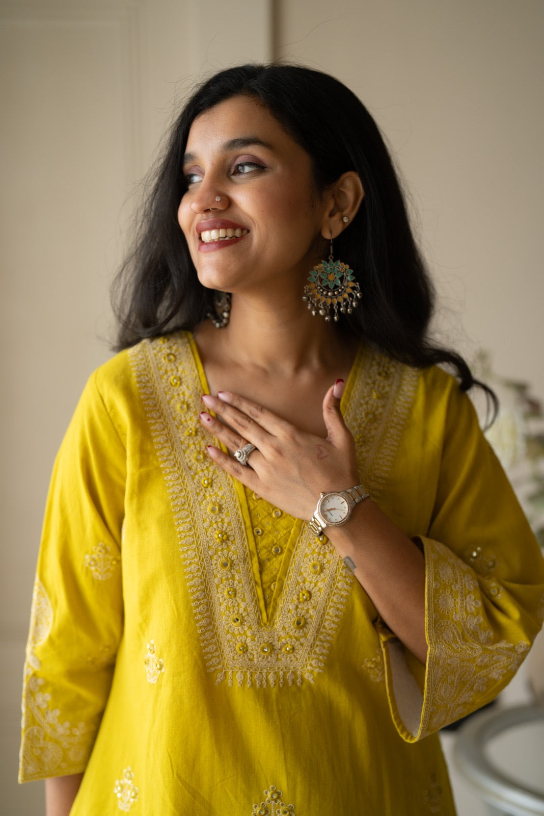 Ganga Embroidered Luxe Suit- Yellow