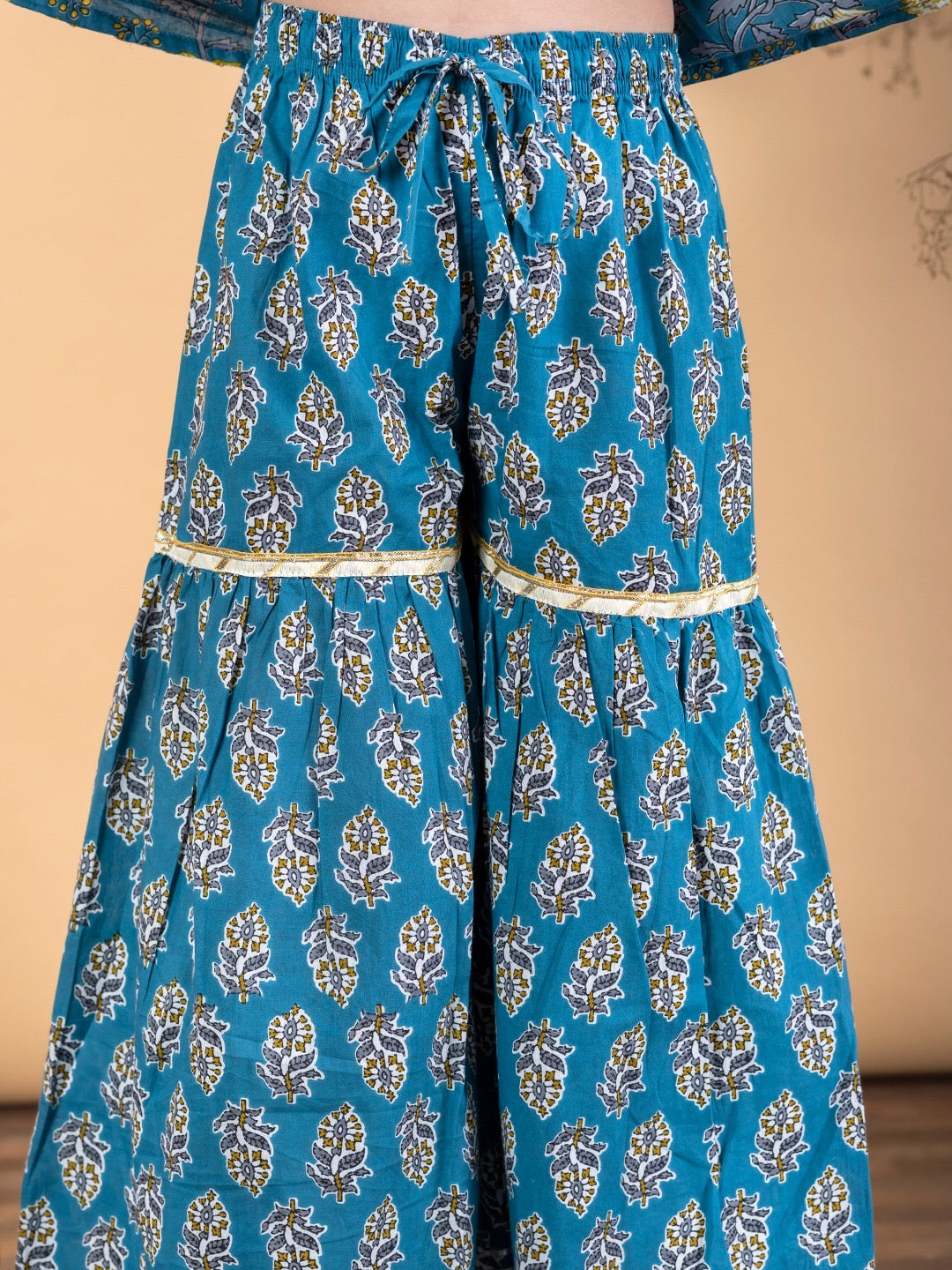 Ruhaani Girls’ Gharara Set- Light Blue boota