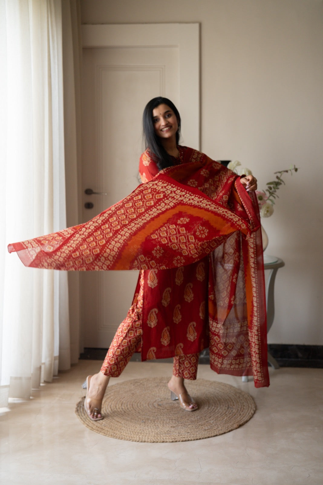 Suhani Batik Cotton Suit- Red