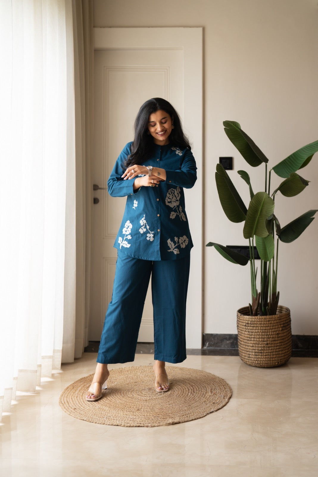 Hania Cotton Coord Set- Blue