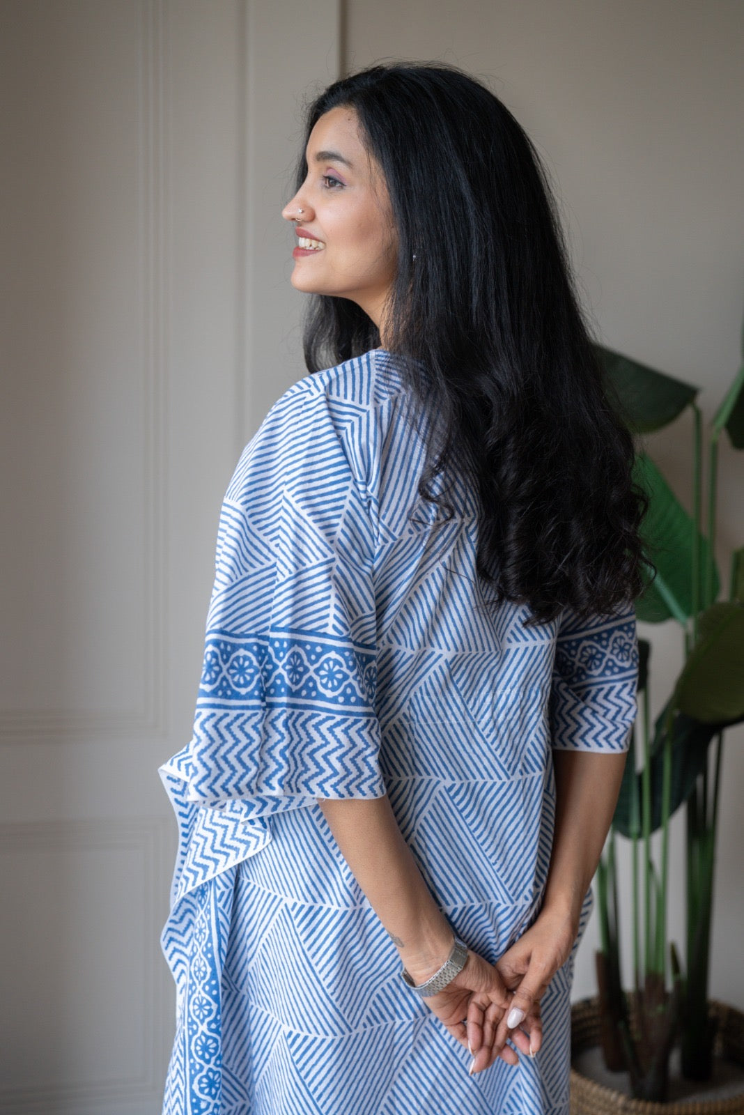 Kashi Block Print Kaftan- Indigo Stripes