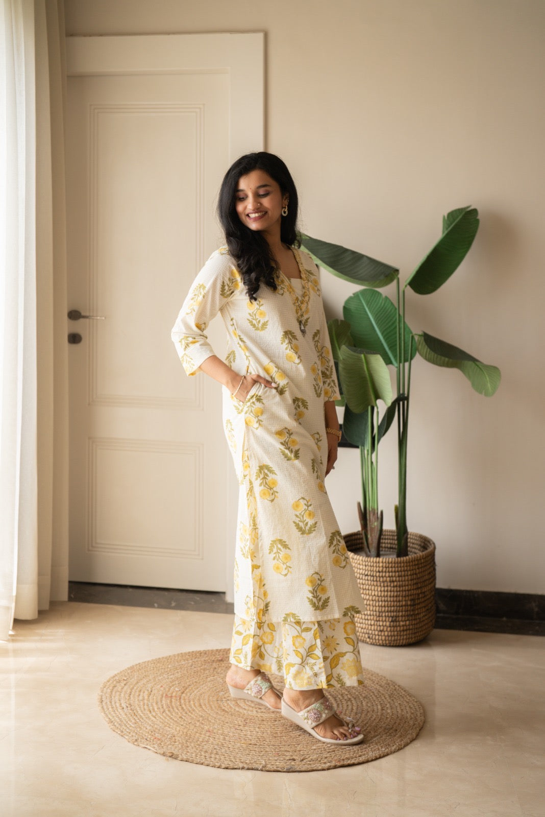 Suryana Cotton Suit- Marigold