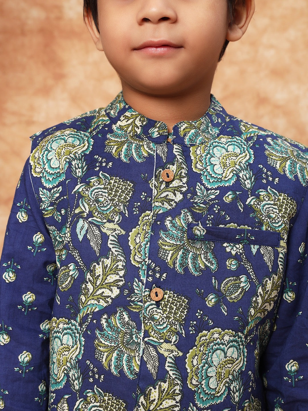 Sitara Boys’ Jacket Set- Blue Mughal Jaal