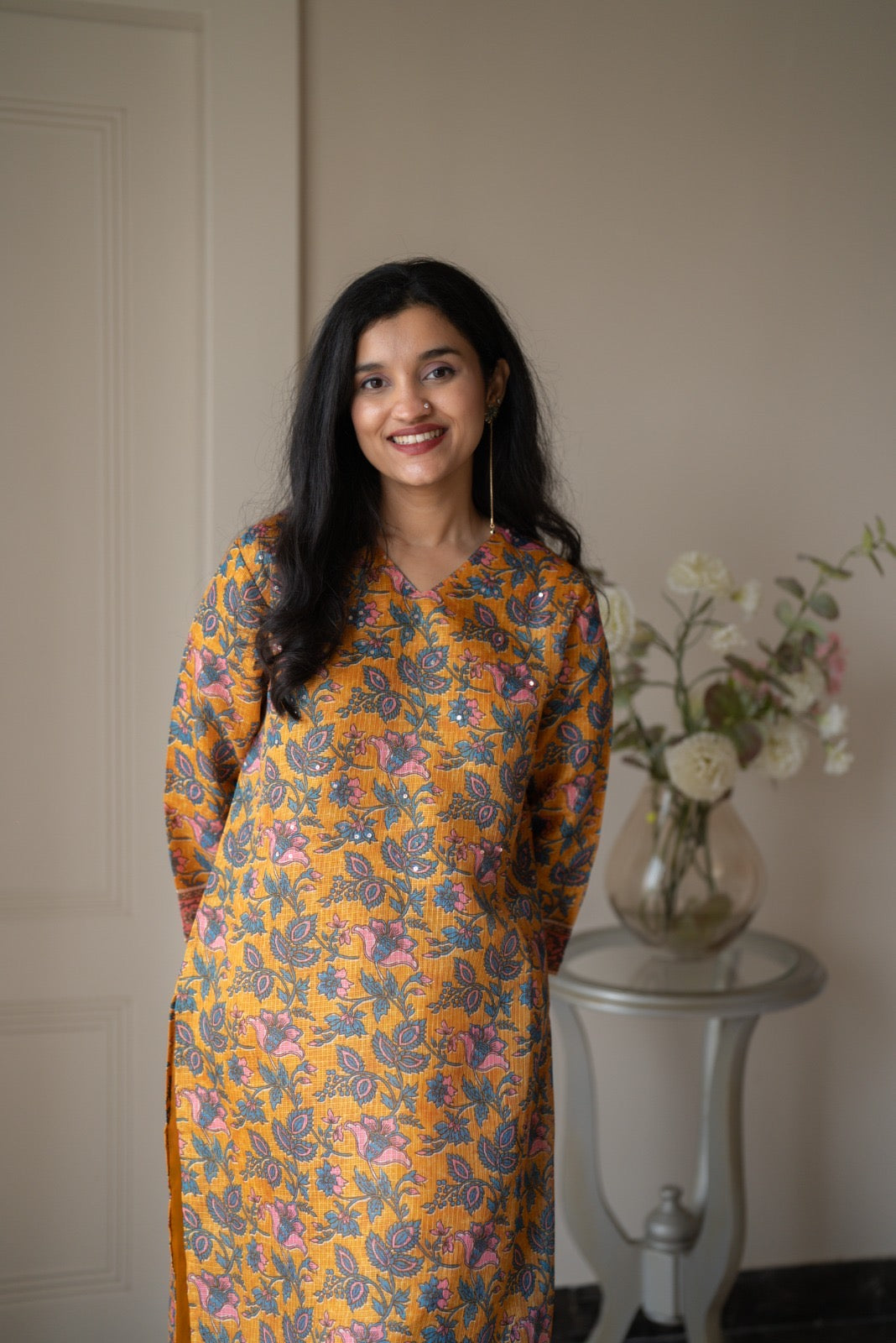 Rama Mustard Floral Kota Suit