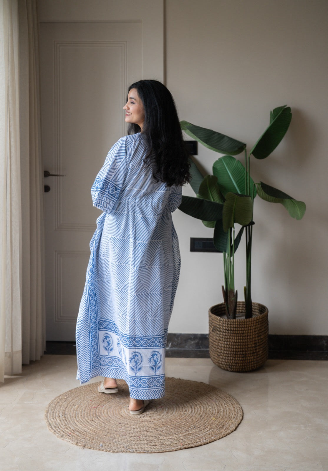 Kashi Block Print Kaftan- Indigo Stripes