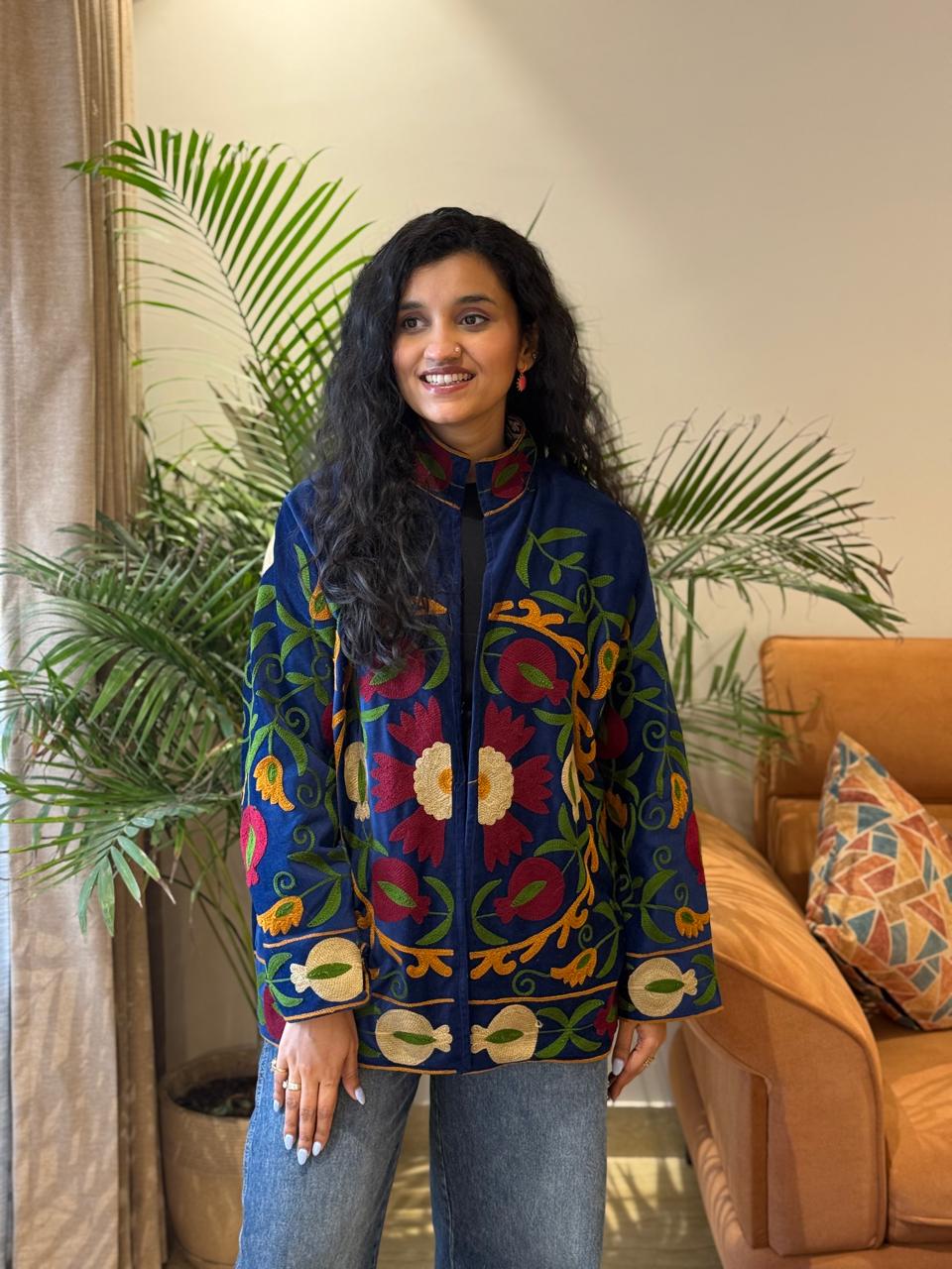 Sujani Velvet Jacket- Royal Poms