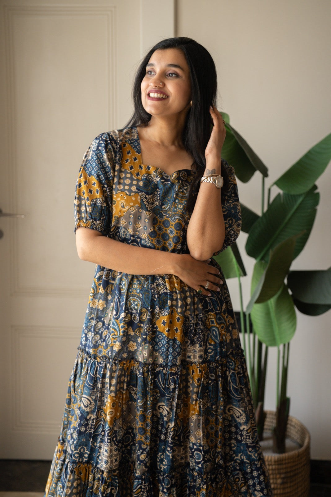 Prisha Tiered Maxi Dress- Blue Mix