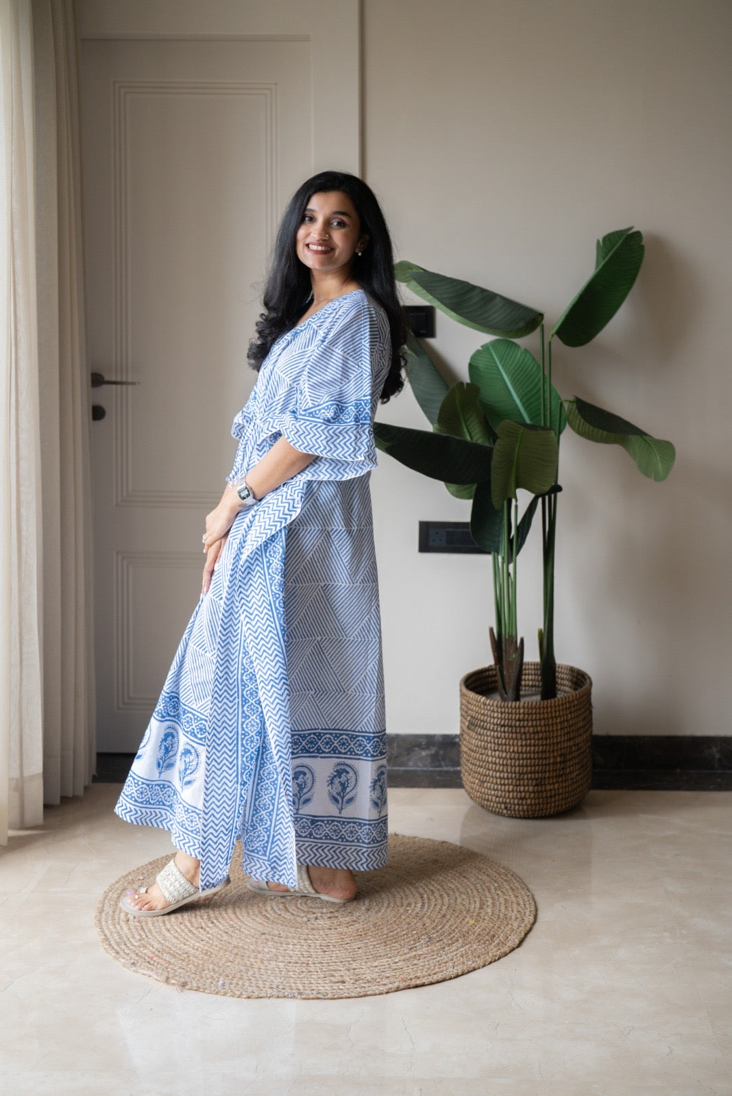 Kashi Block Print Kaftan- Indigo Stripes