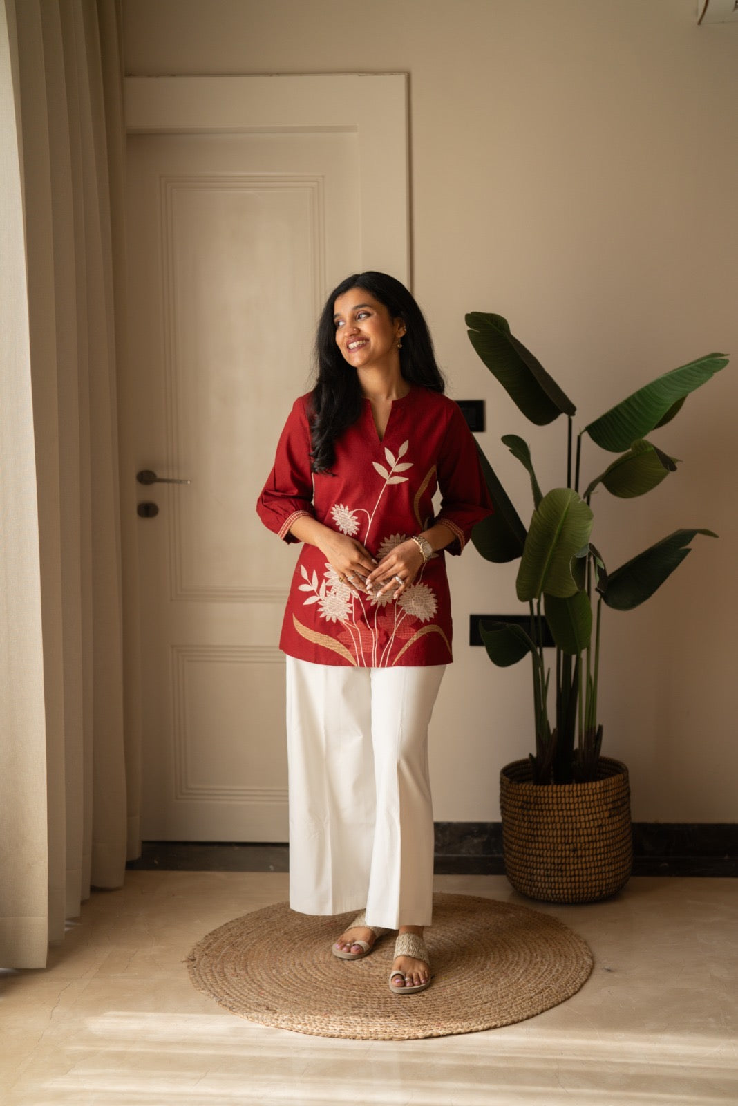 Rita Embroidered Short Top- Maroon