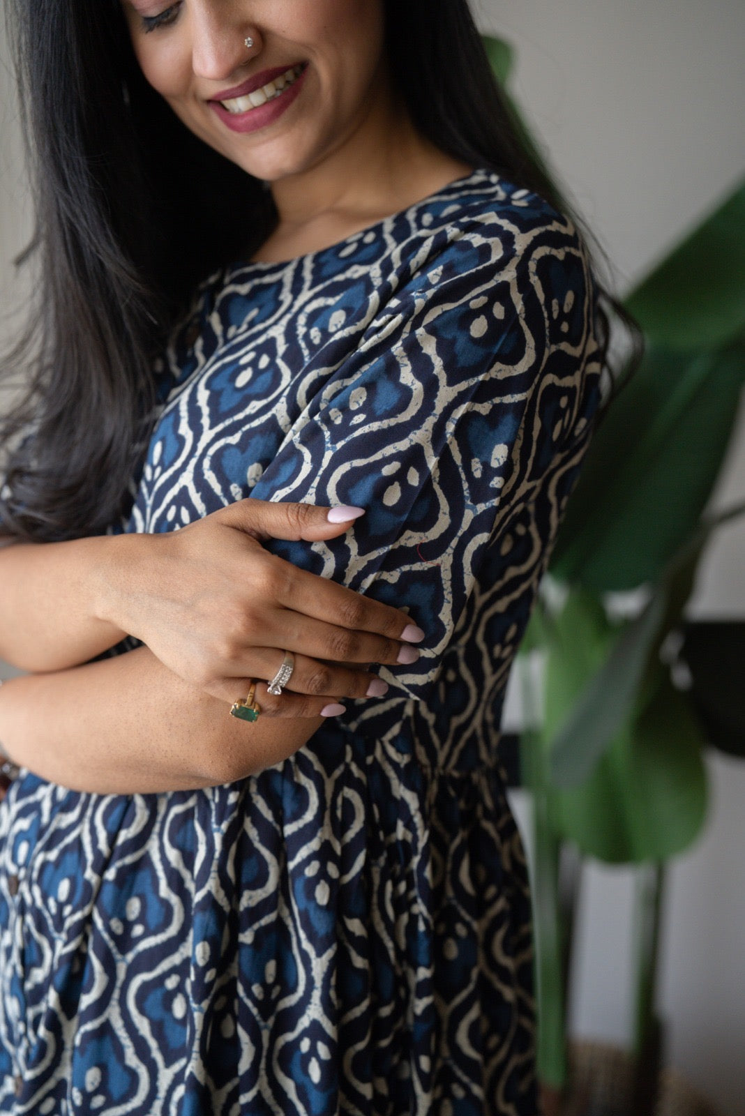 Drishy Maternity Cotton Dress- Indigo