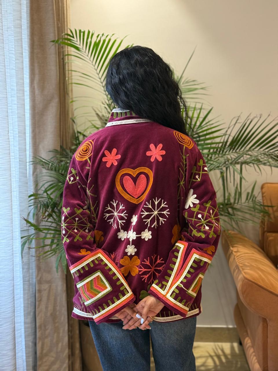 Sujani Velvet Jacket- Maroon Magic