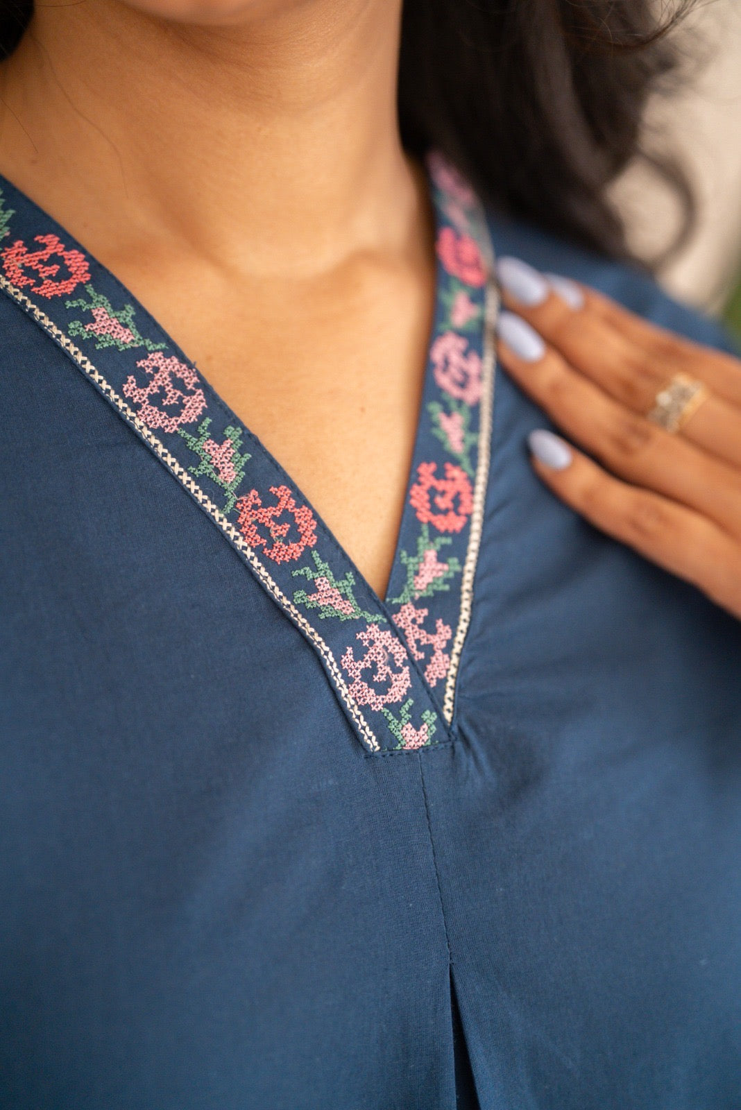 Risha Embroidered Coord Set- Blue