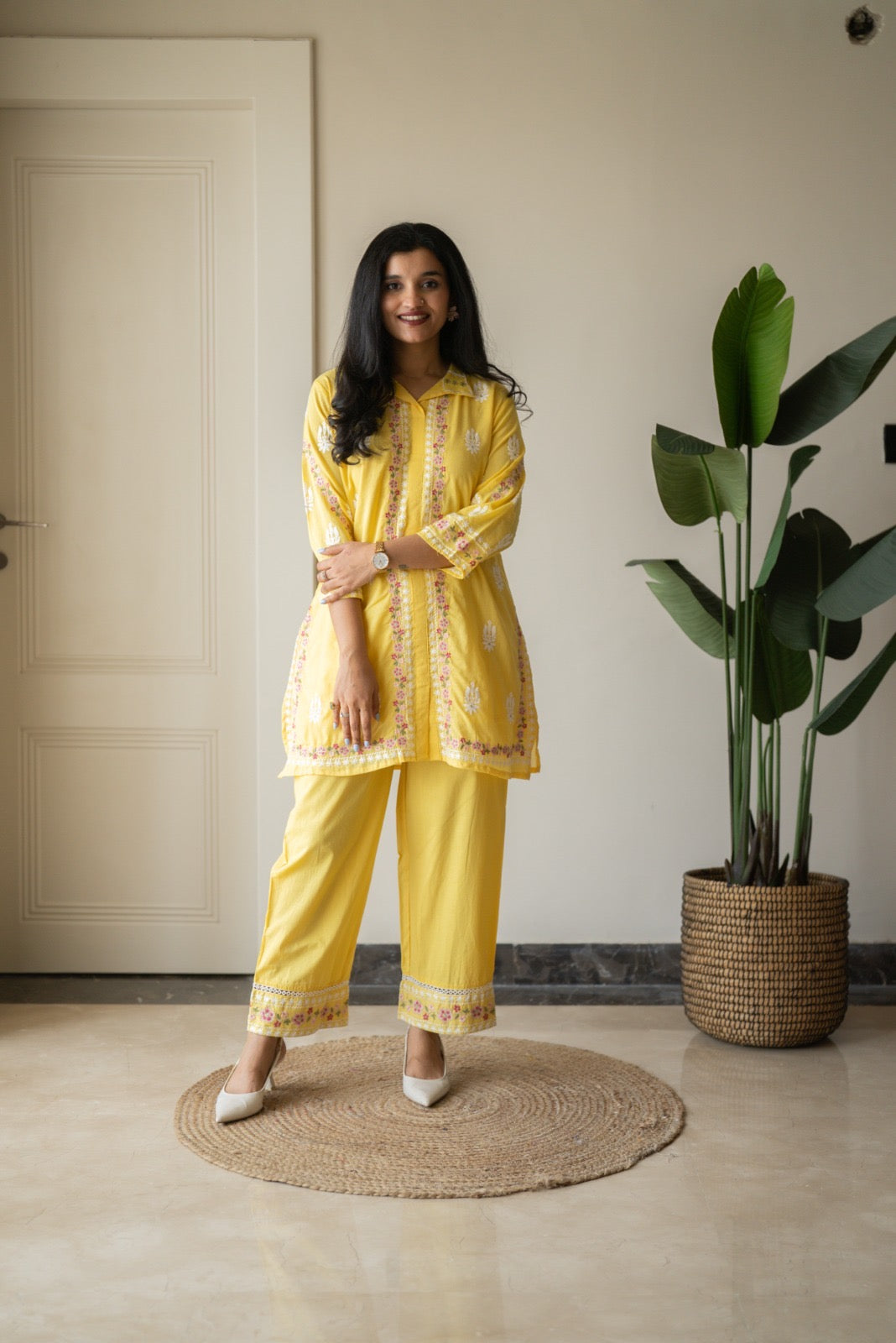 Preet Mulmul Luxe Coord Set- Yellow