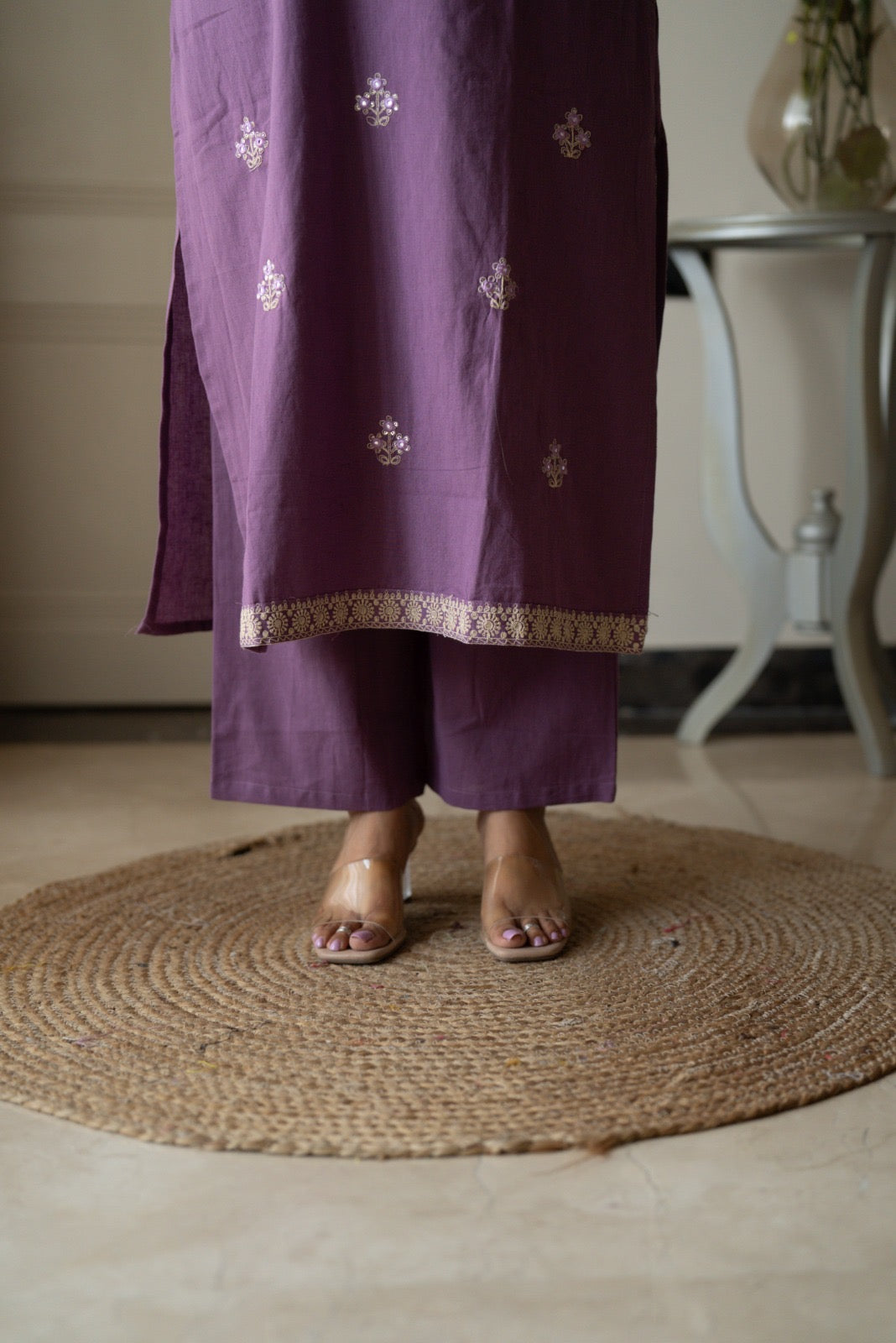 Ganga Embroidered Luxe Suit- Purple