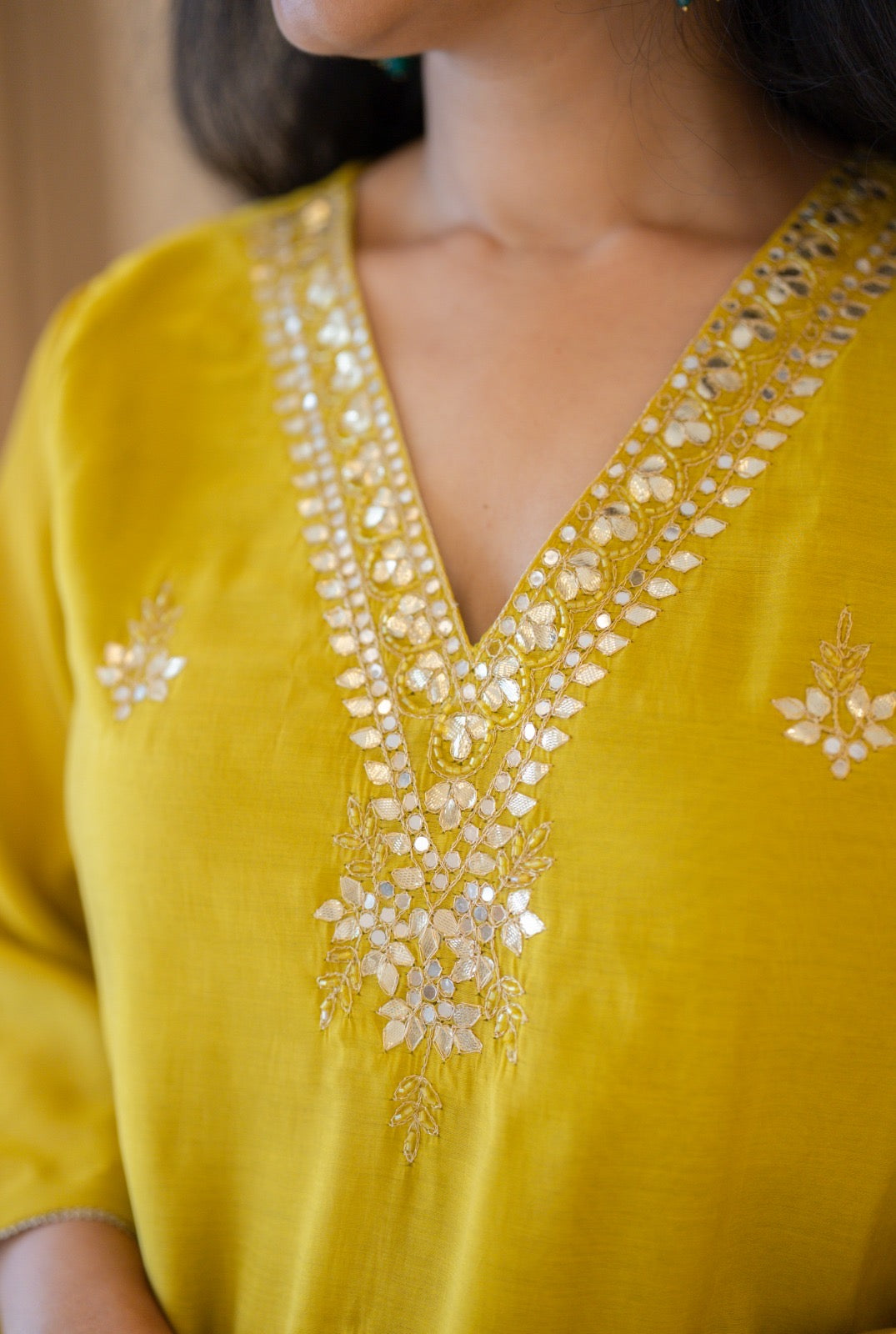 Samia Mul Chanderi Printed Dupatta Set-Mustard
