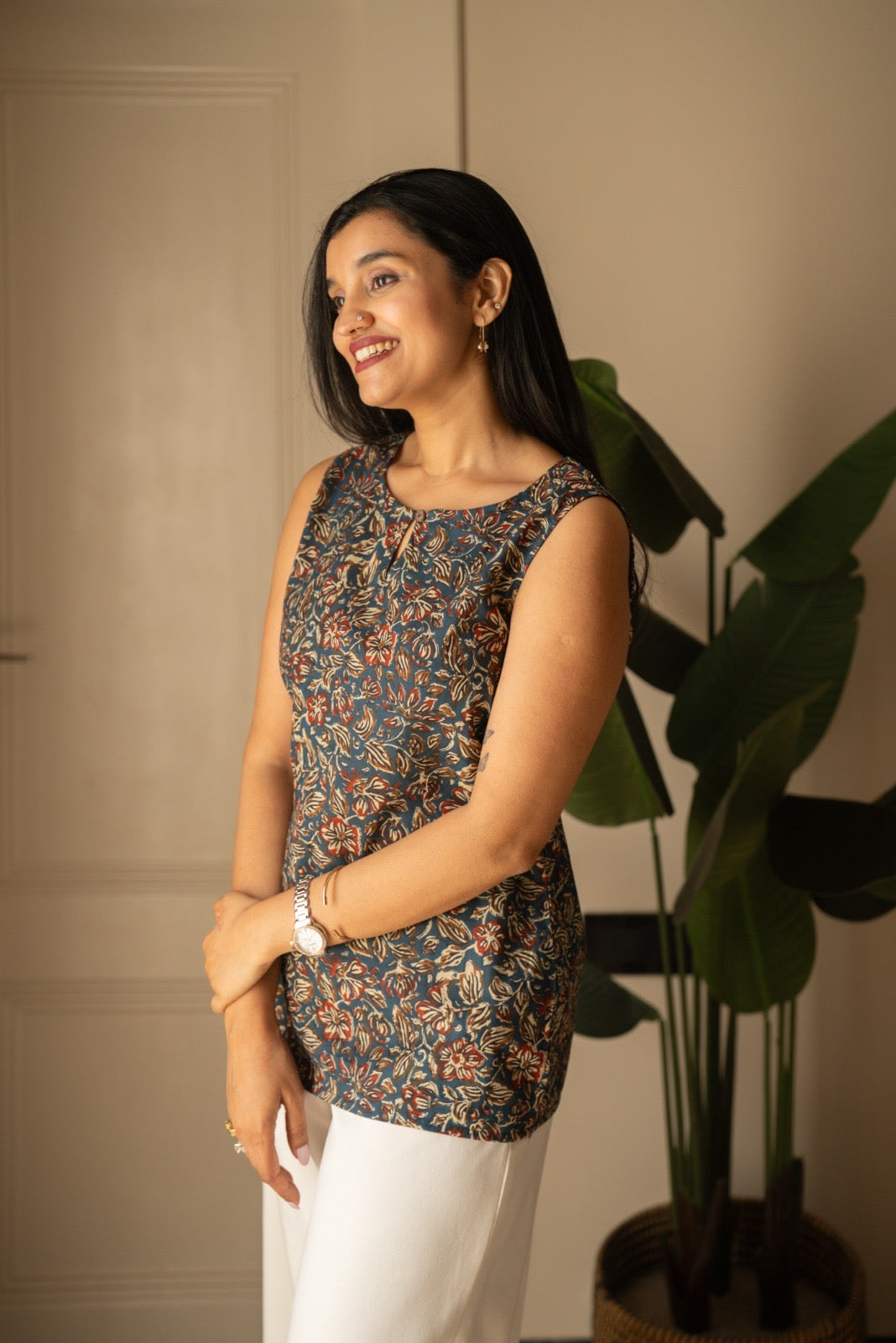 Lily 2.0 Sleeveless Cotton Top- Ajrakh