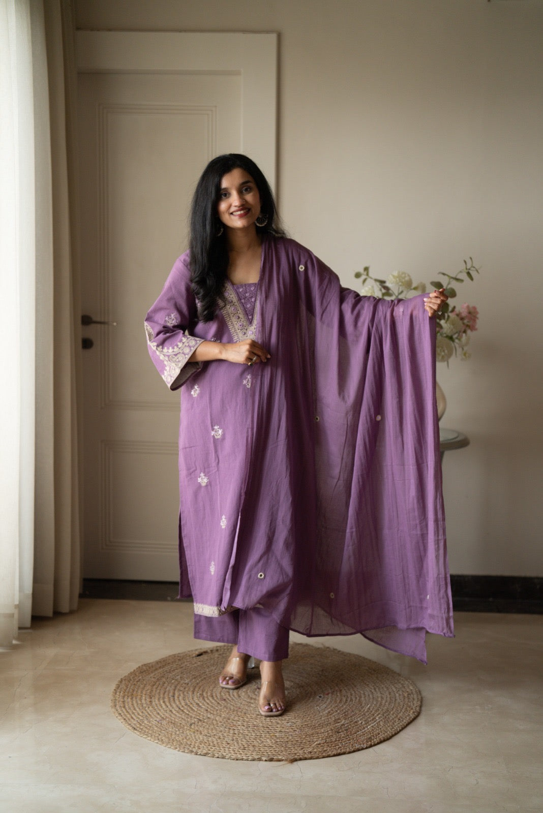 Ganga Embroidered Luxe Suit- Purple