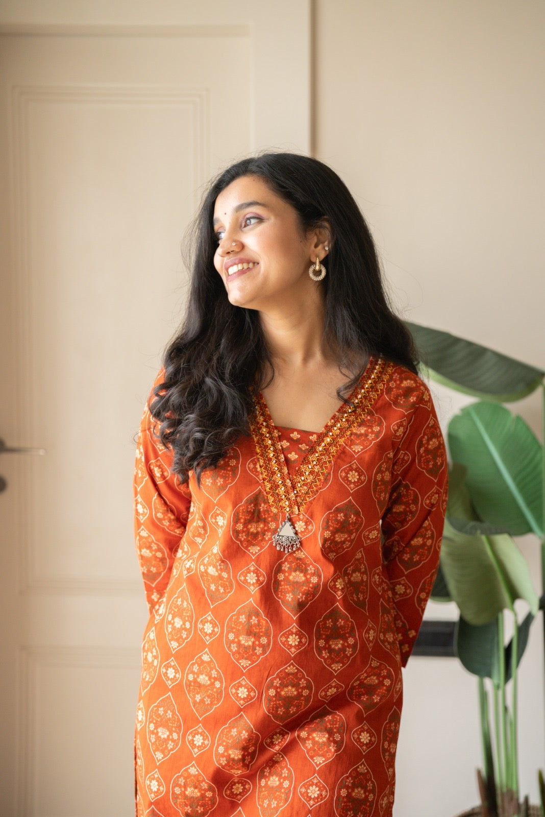 Suryana Cotton Suit- Orange Mehrab
