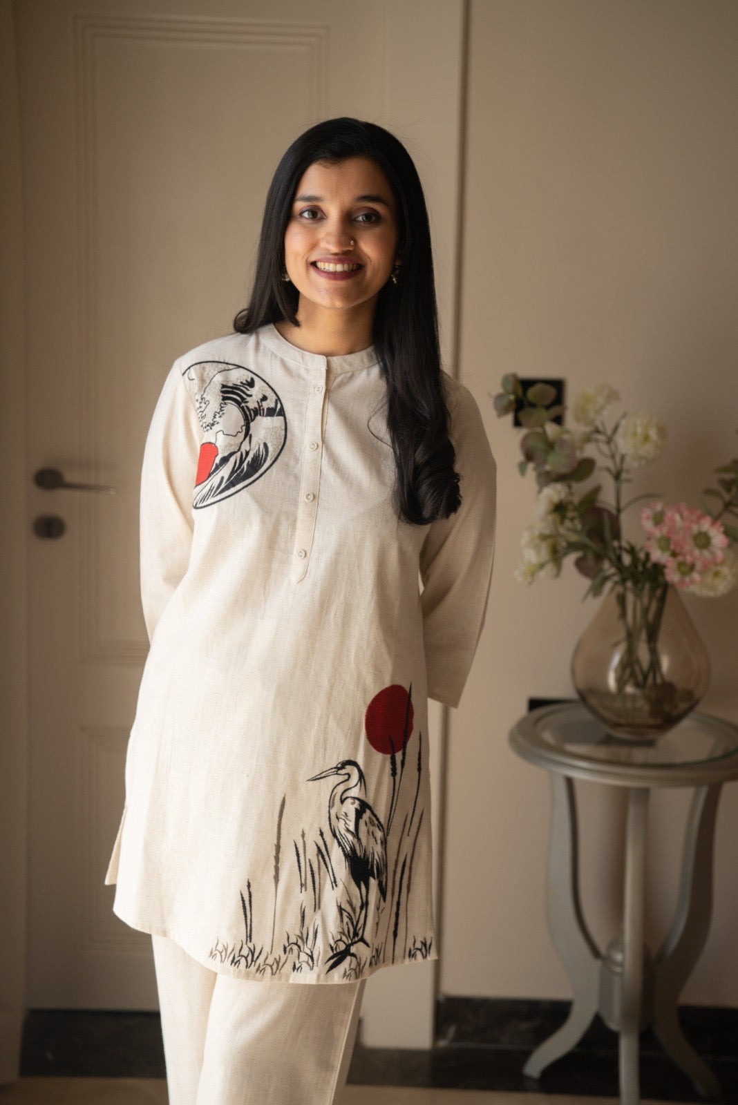 Aarya Slub Elegant Coord Set- Off White