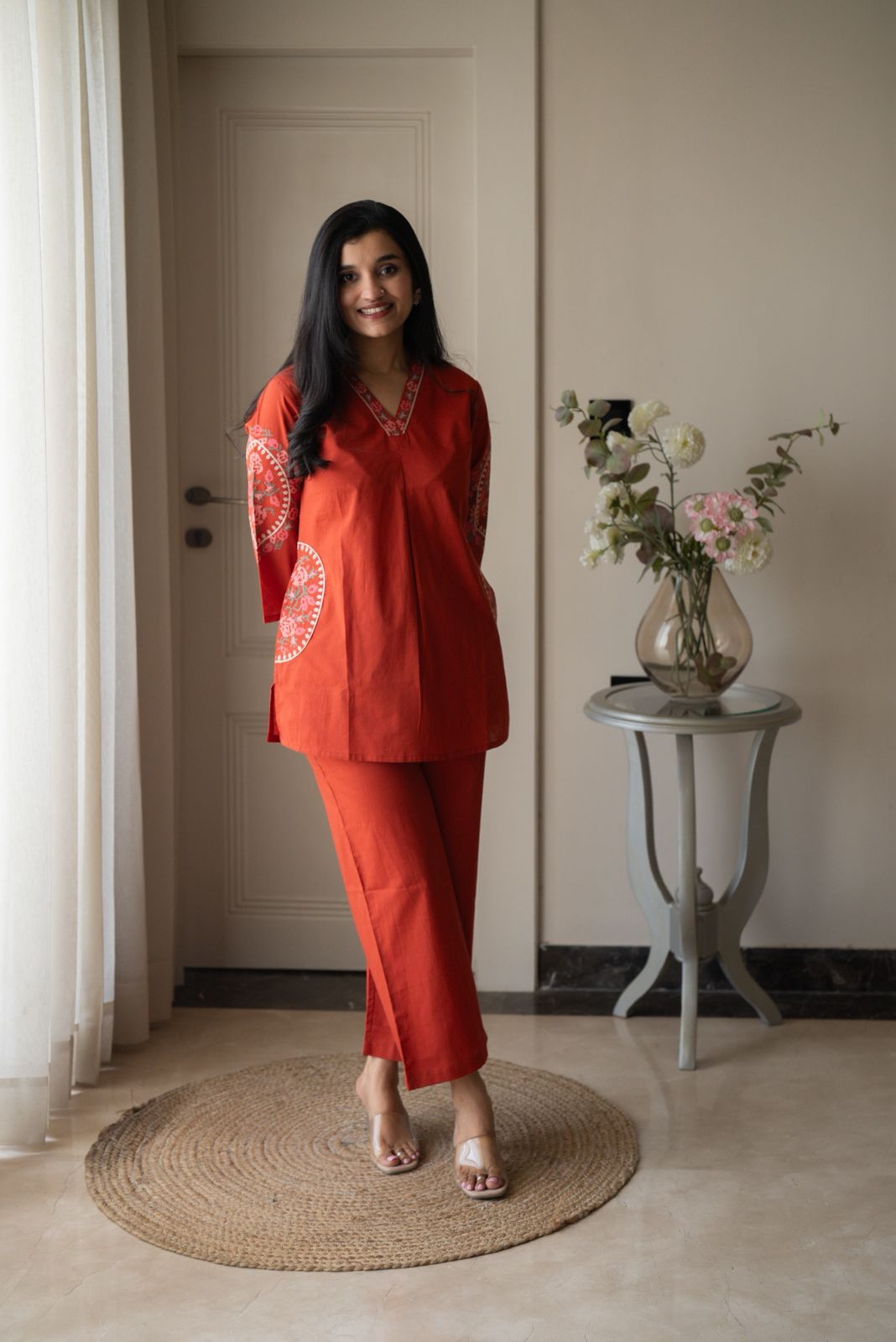 Risha Embroidered Coord Set- Orange