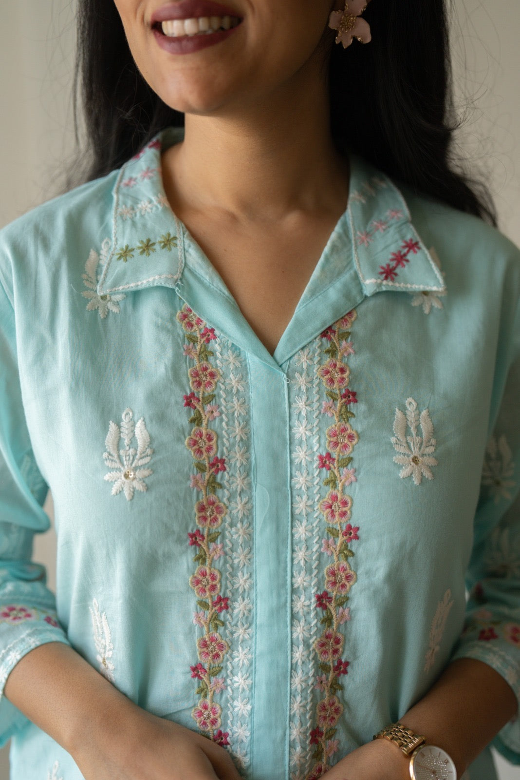 Preet Mulmul Luxe Coord Set- Sky Blue