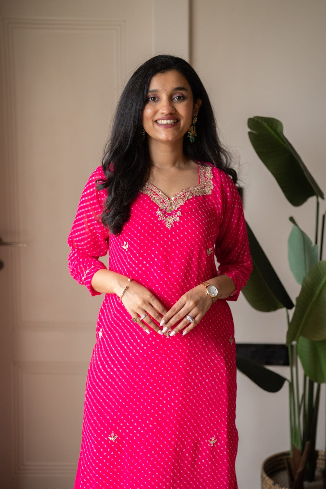 Prisca Pink Mothra Georgette Suit