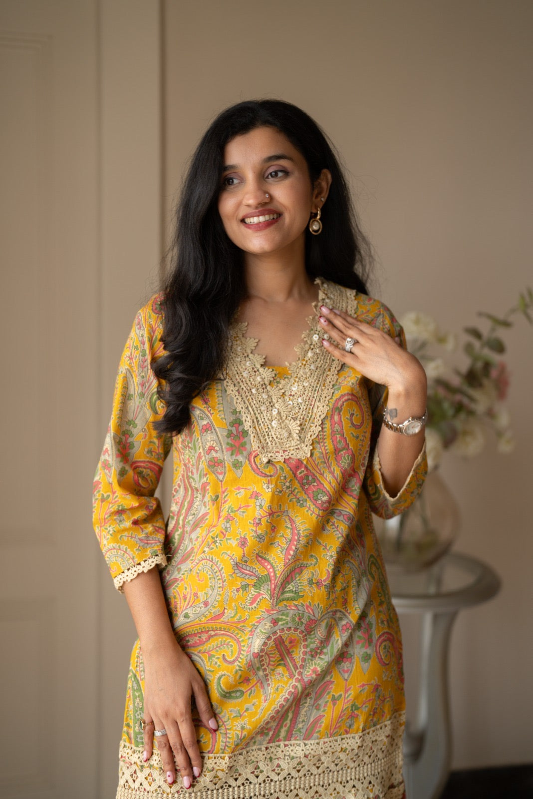 Nitara Farshi Lace Coord Set- Mustard