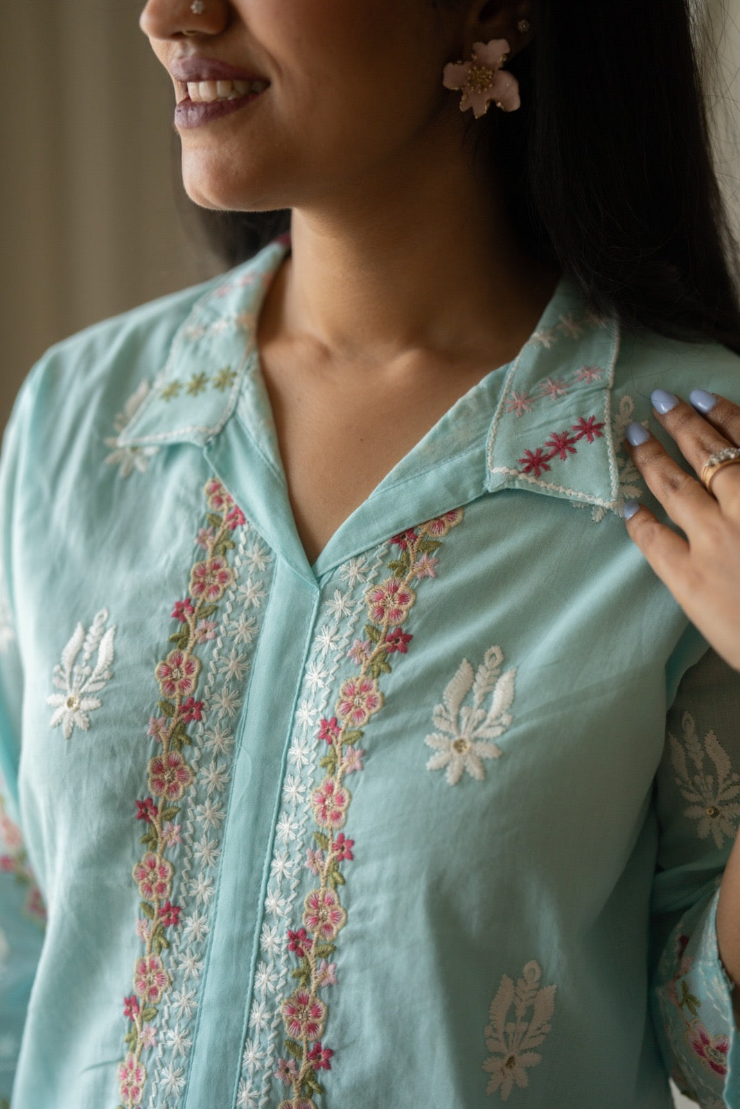 Preet Mulmul Luxe Coord Set- Sky Blue