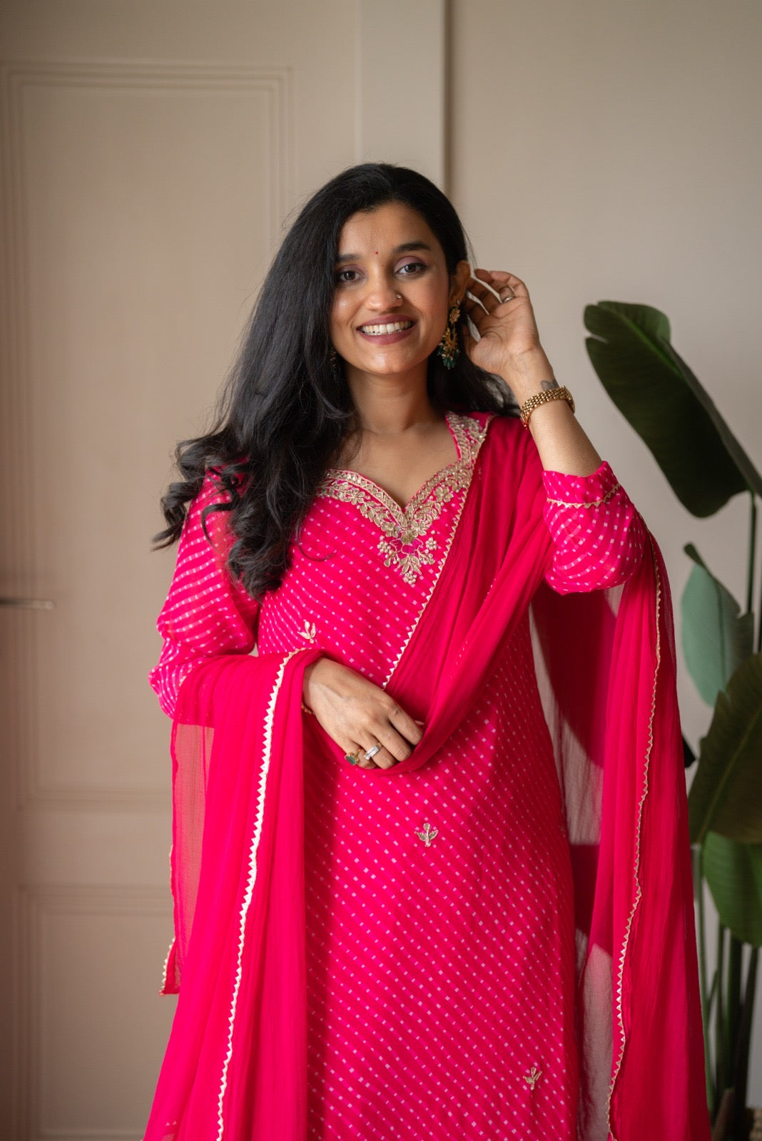Prisca Pink Mothra Georgette Suit