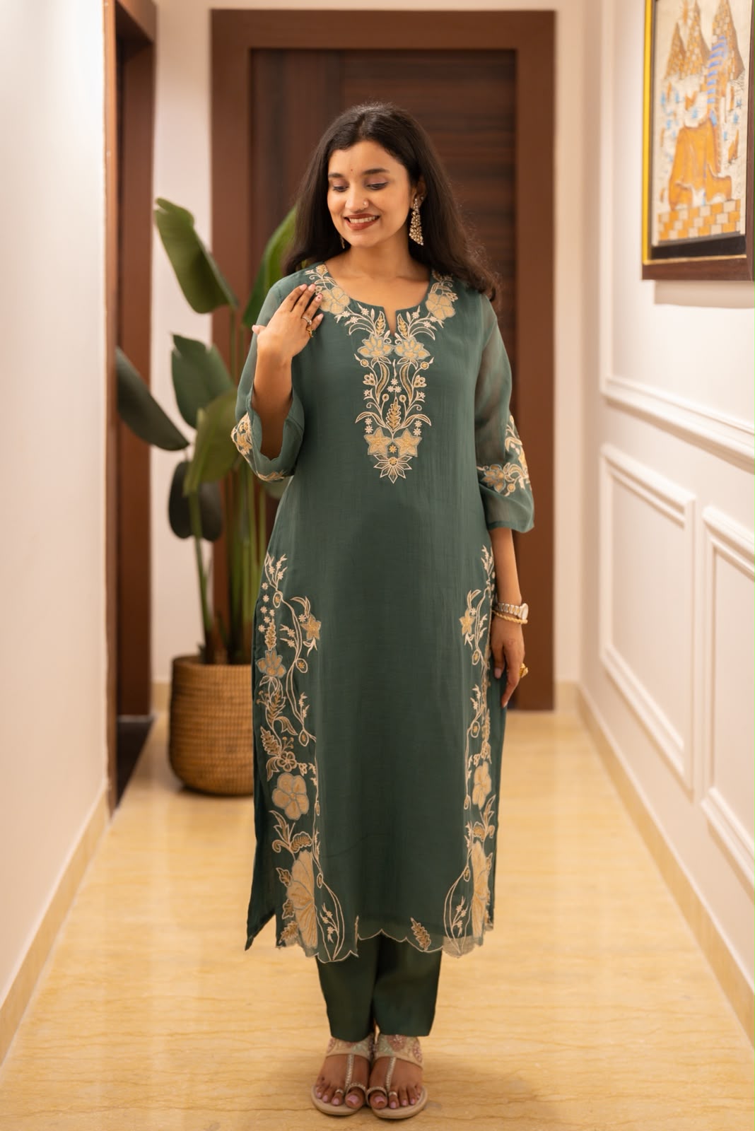 Varaha Mul Chanderi Luxe Suit- Green