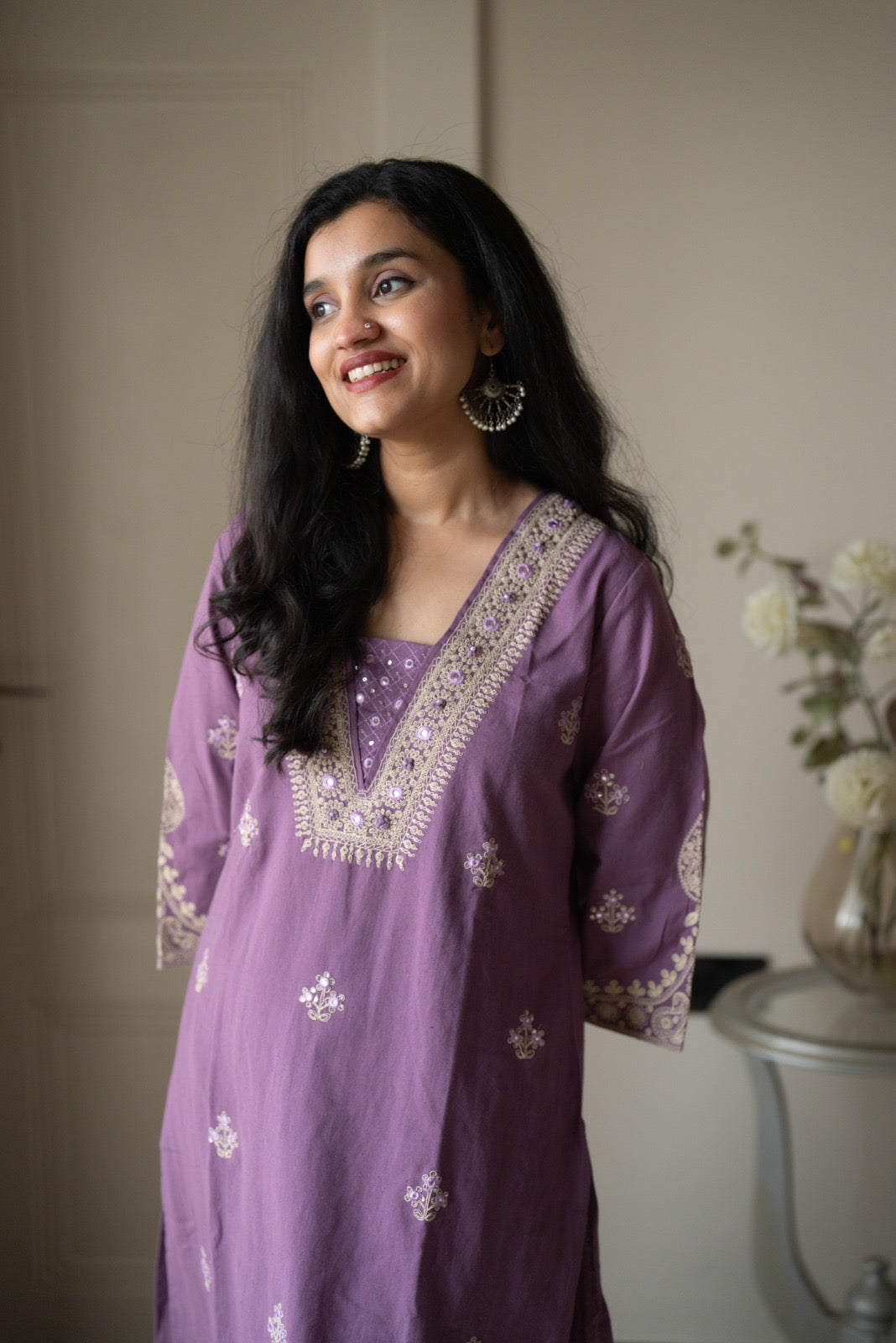 Ganga Embroidered Luxe Suit- Purple