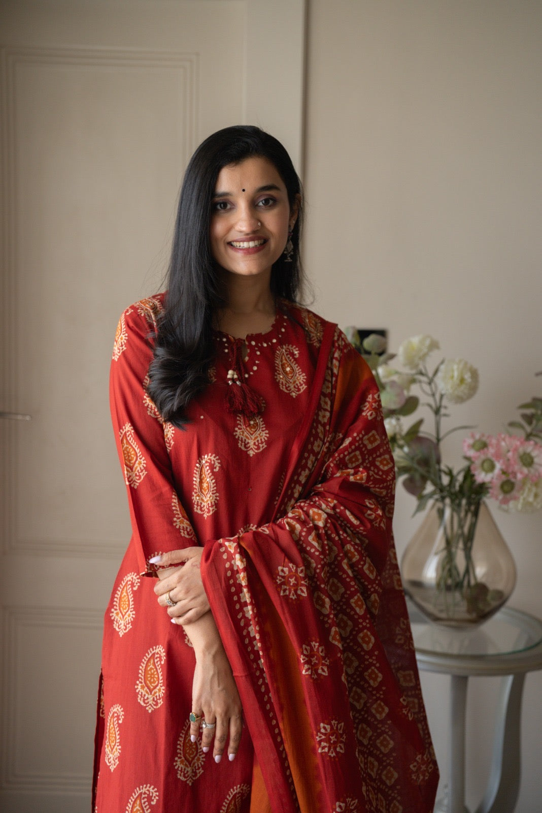 Suhani Batik Cotton Suit- Red