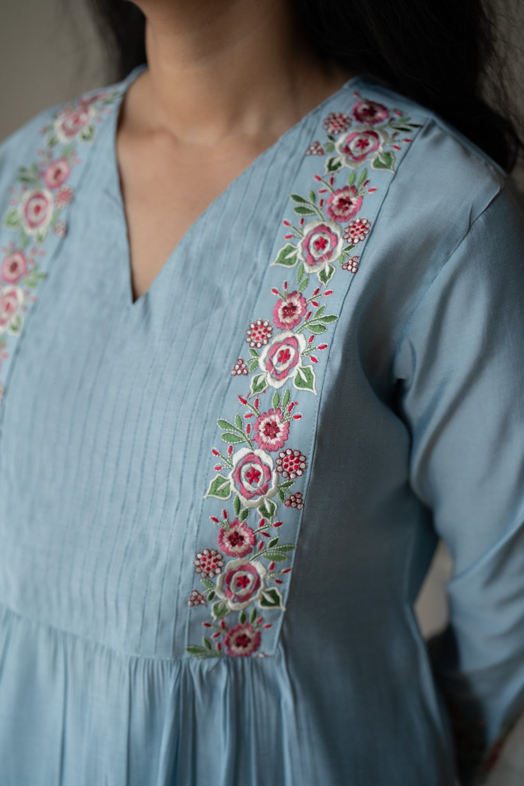 Amber Muslin Embroidered Pant Set- Pastel Blue