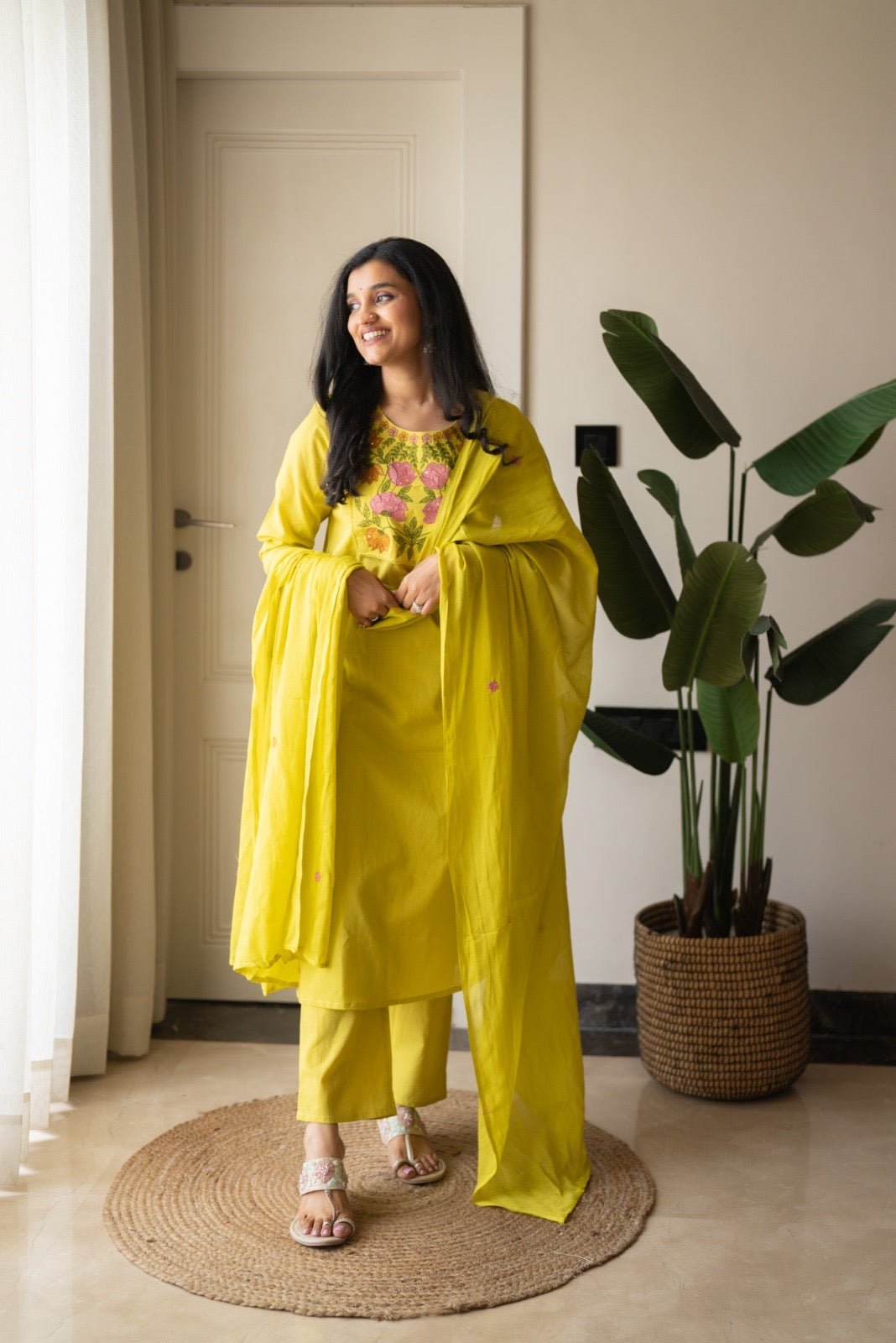 Kayna Soft Cotton Suit- Lime Green