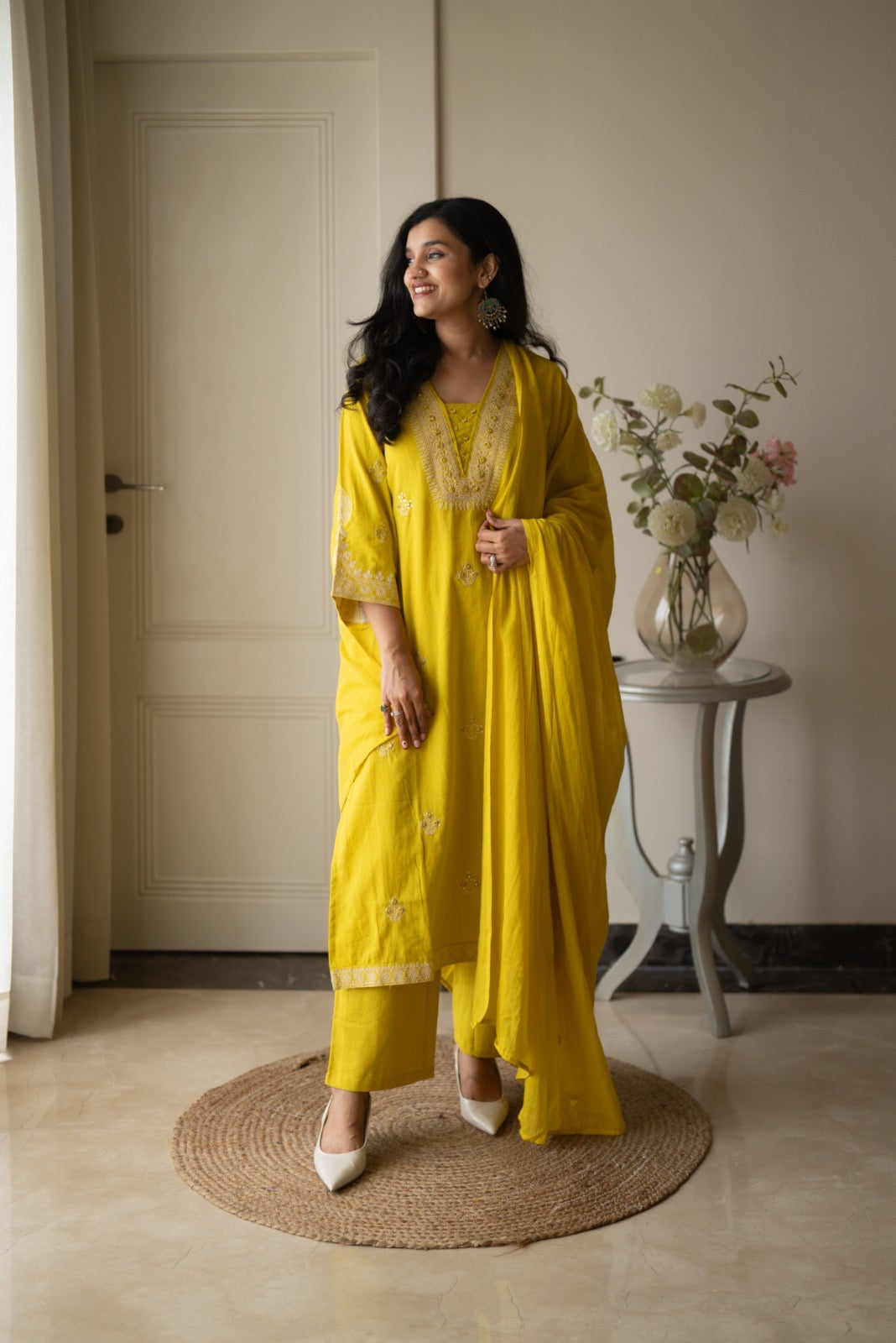 Ganga Embroidered Luxe Suit- Yellow