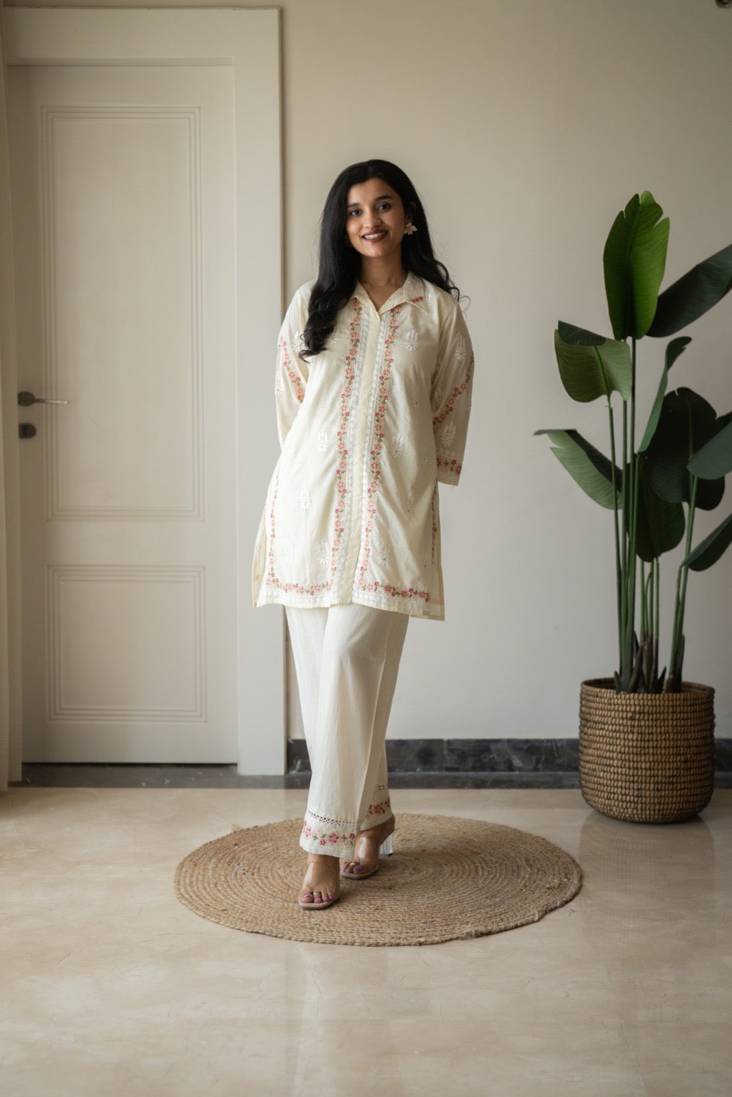 Preet Mulmul Luxe Coord Set- Cream
