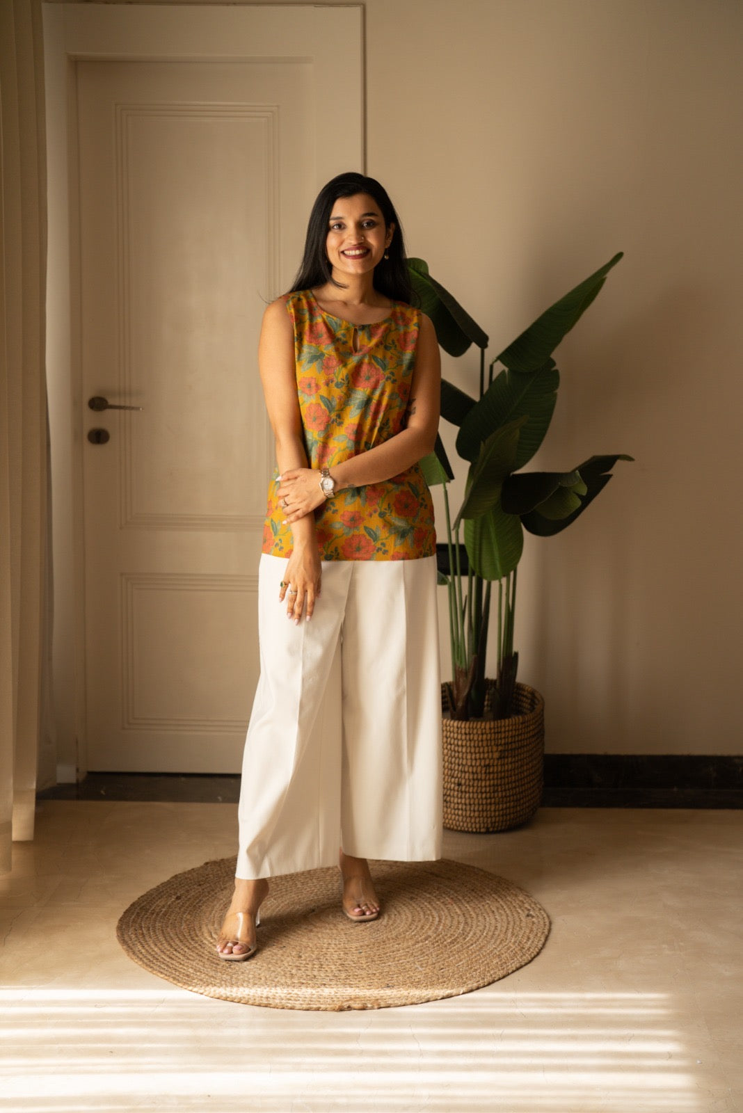 Lily 2.0 Sleeveless Cotton Top- Mustard Florals