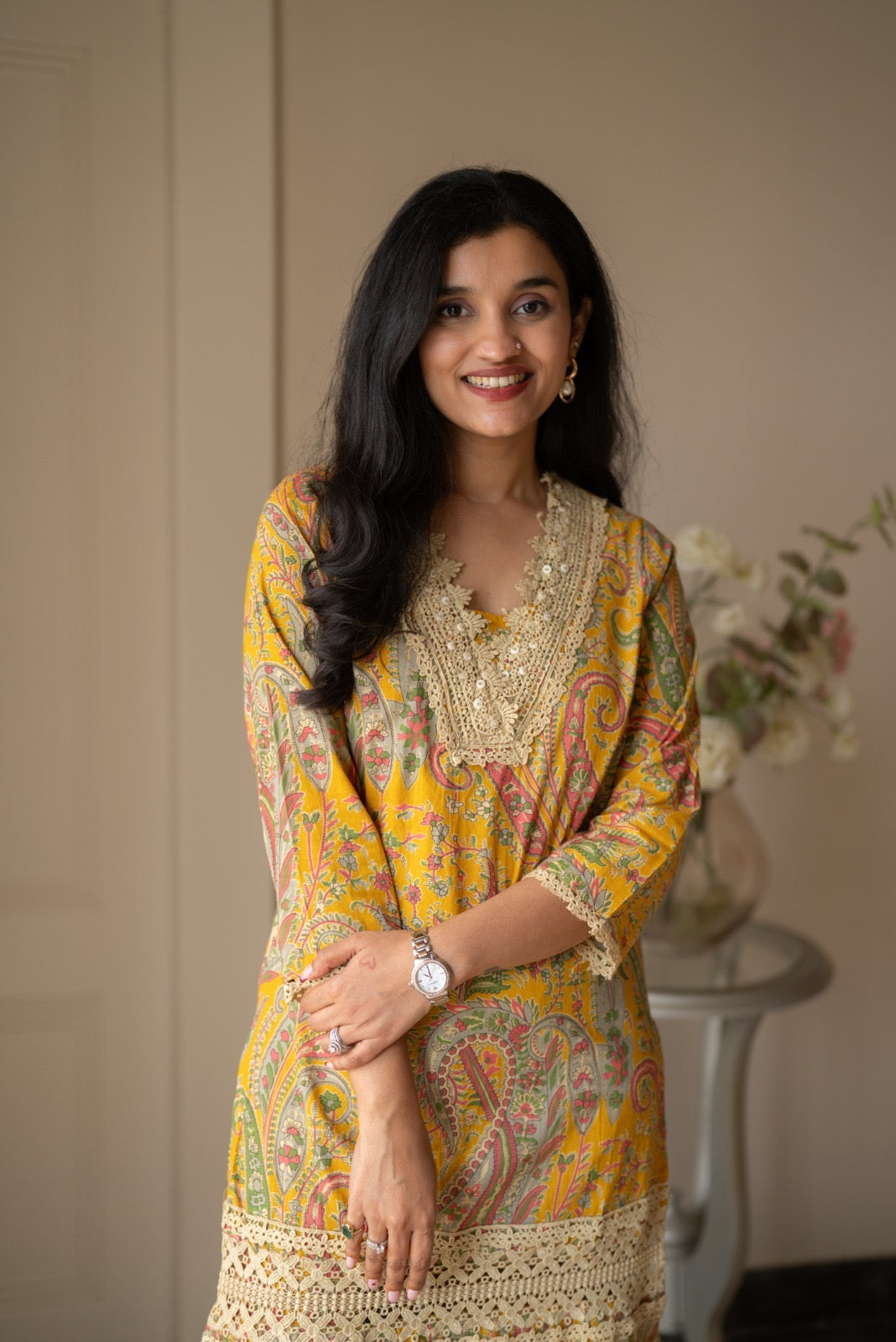 Nitara Farshi Lace Coord Set- Mustard