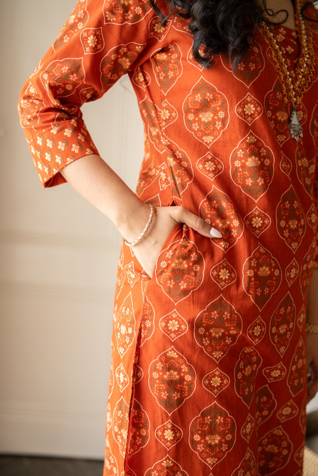Suryana Cotton Suit- Orange Mehrab