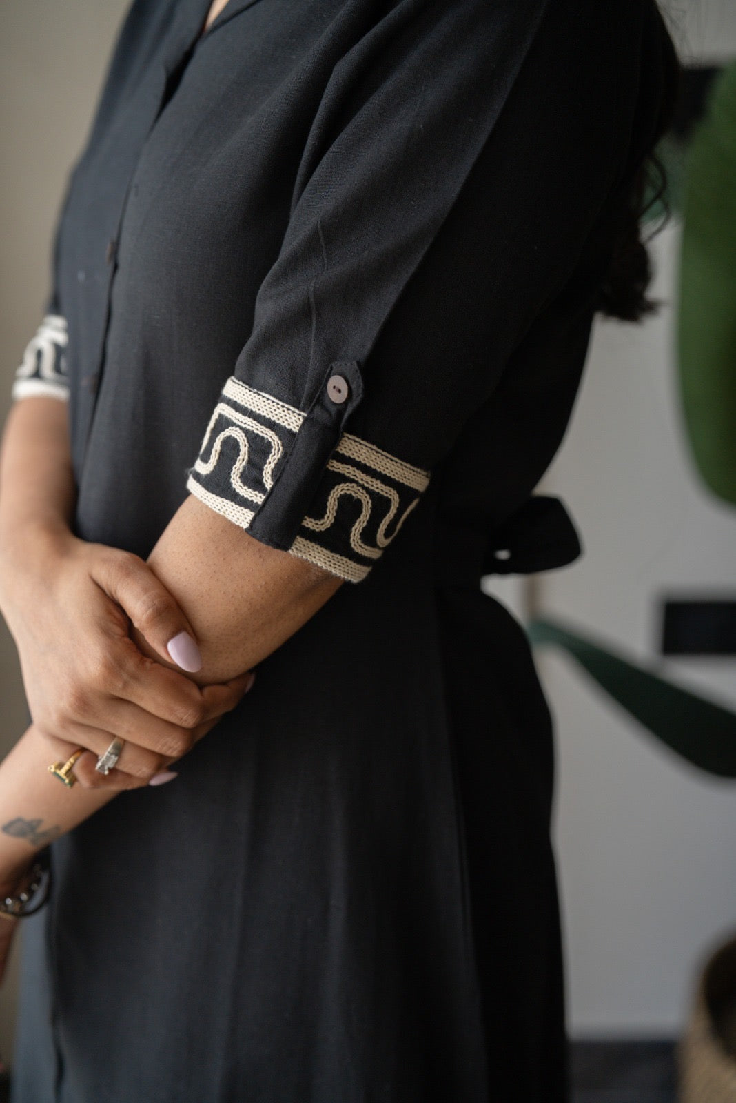 Zavya A-line Embroidered Dress- Black