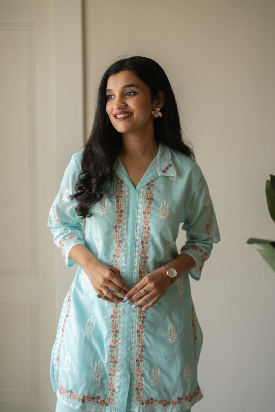 Preet Mulmul Luxe Coord Set- Sky Blue
